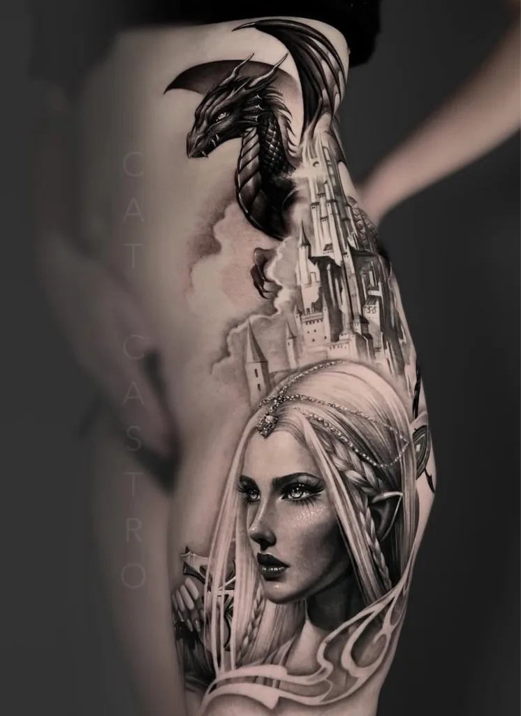 Black and grey realism tattoo by Skin Design Tattoos